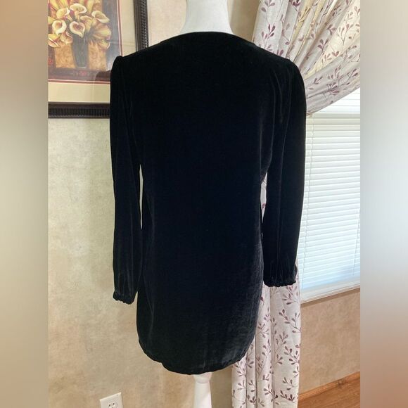 Zara Dress Womens Small Black Velvet Needle Point Bib Long Sleeve Mini Bohemian - Picture 3 of 10